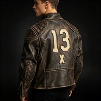 Veste en cuir de moto pour homme, vêtements de course automobile d'hiver, veste en cuir de vachette marron de haute qualité, sur mesure