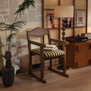 Vintage Style Solid Wood Dining Chair Walnut Color Upholstered Armrest <b>Backrest</b> Home Designer Casual Dining Furniture - Product Image 1