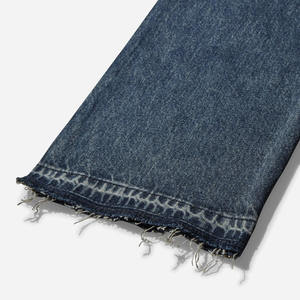 Denim Industry Whisker Undone Raw Hem Denim Jeans Pierna recta Slim Fit Pantalones para hombres - Product Image 2