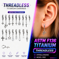 Anting Titanium Thorrk G23, Anting Zirkon, Perhiasan Tubuh, Liontin Anting, Anting Titanium Hoop dengan Gantungan Bintang, Anting Engsel