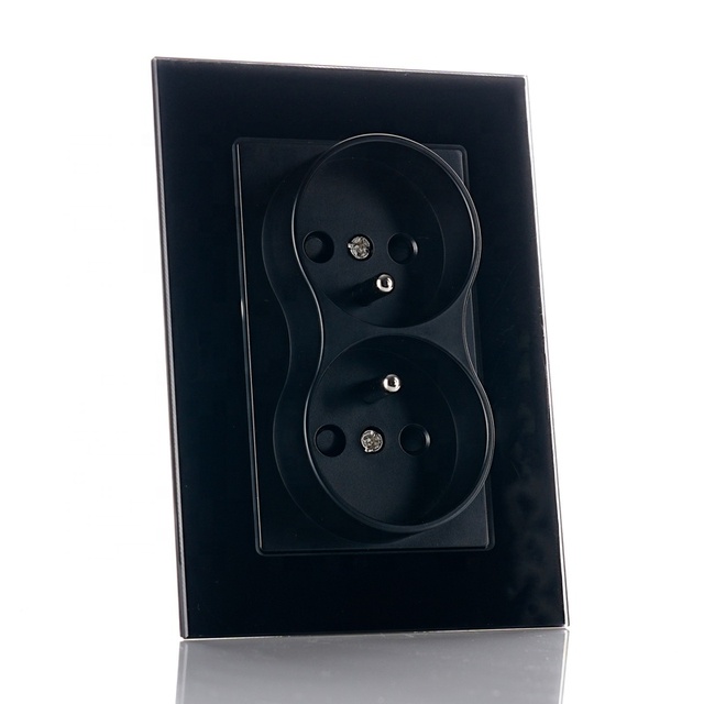 Double Europe Standard Electrical French Socket Recessed Mounting 2P+T Wall Power Socket
