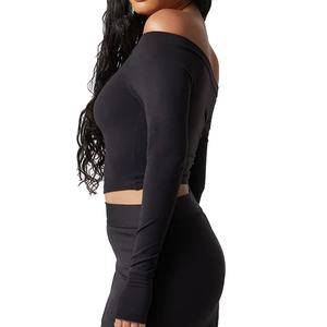 Fabricant et grossiste de chemises pour femmes à épaules dénudées, hauts de yoga, manches longues, fitness, couleur unie, débardeurs de yoga pour femmes - Product Image 5