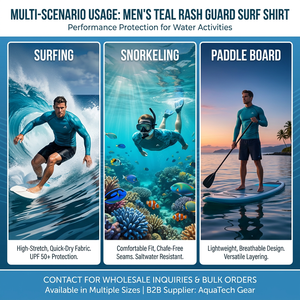 Custom Eco Recycled Fabric Men's Long Sleeve Color Block Rash Guard UPF 50+ Quick Dry Surf <strong>Swim</strong> <strong>Shirt</strong> for Water Sports - Product Image 6