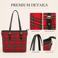Tas Tote Plaid Custom untuk Wanita OEM ODM Kapasitas Besar Tas Selempang Resleting Bahan Tartan Label Pribadi Tas Fashion