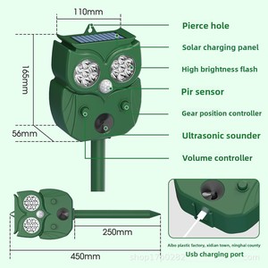 Répulsif d'animaux à énergie solaire avec lumière stroboscopique LED, répulsif ultrasonique extérieur pour chiens, chats, oiseaux, écureuils - Product Image 4
