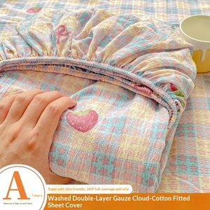 Drap-<span class=keywords><strong>housse</strong></span> double couche en gaze, ensemble trois pièces, toucher tout coton, protège-<span class=keywords><strong>matelas</strong></span> toutes saisons, couverture intégrale légère - Product Image 2