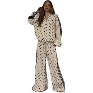 Completo da <span class=keywords><strong>Donna</strong></span> con Pantaloni a Pois, Giacca con Zip a Maniche Lunghe, Pantaloni con Vita Elasticizzata, Set Casual da 2 Pezzi per Ufficio, Strada e <span class=keywords><strong>Sport</strong></span> - Product Image 5