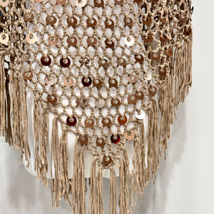 Poncho de plage pour femme en crochet à sequins kaki, style bohème, en maille transparente ajourée avec franges et pompons - Product Image 5
