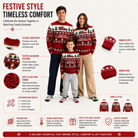 Pull de Noël moche en tricot pour toute la famille, motif voiture vintage, sapin et flocon de neige, couleur bordeaux, assorti parent-enfant, pour les fêtes, fabricant