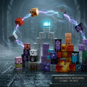 91 pièces de blocs magnétiques Monster, cubes magnétiques 3D, ensemble de briques de construction STEM avec coffre au trésor pour garçons et filles - Product Image 4