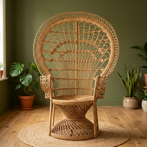 Canapé rond au design royal, chaise de jardin, chaise d'hôtel, en rotin, cadre de canne et tissage de noyau de rotin - Product Image 2