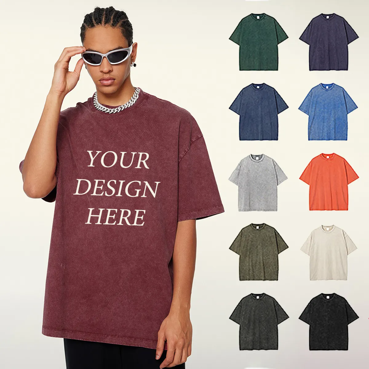 T-shirt surdimensionné personnalisé Streetwear T-shirt délavé à l'acide T-shirt Vintage délavé T-shirt sérigraphie en soie pour hommes