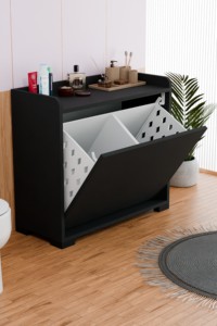 ตู้เก็บของในห้องน้ำแบบ 2 ช่องพร้อมตะกร้าผ้า - Product Image 1