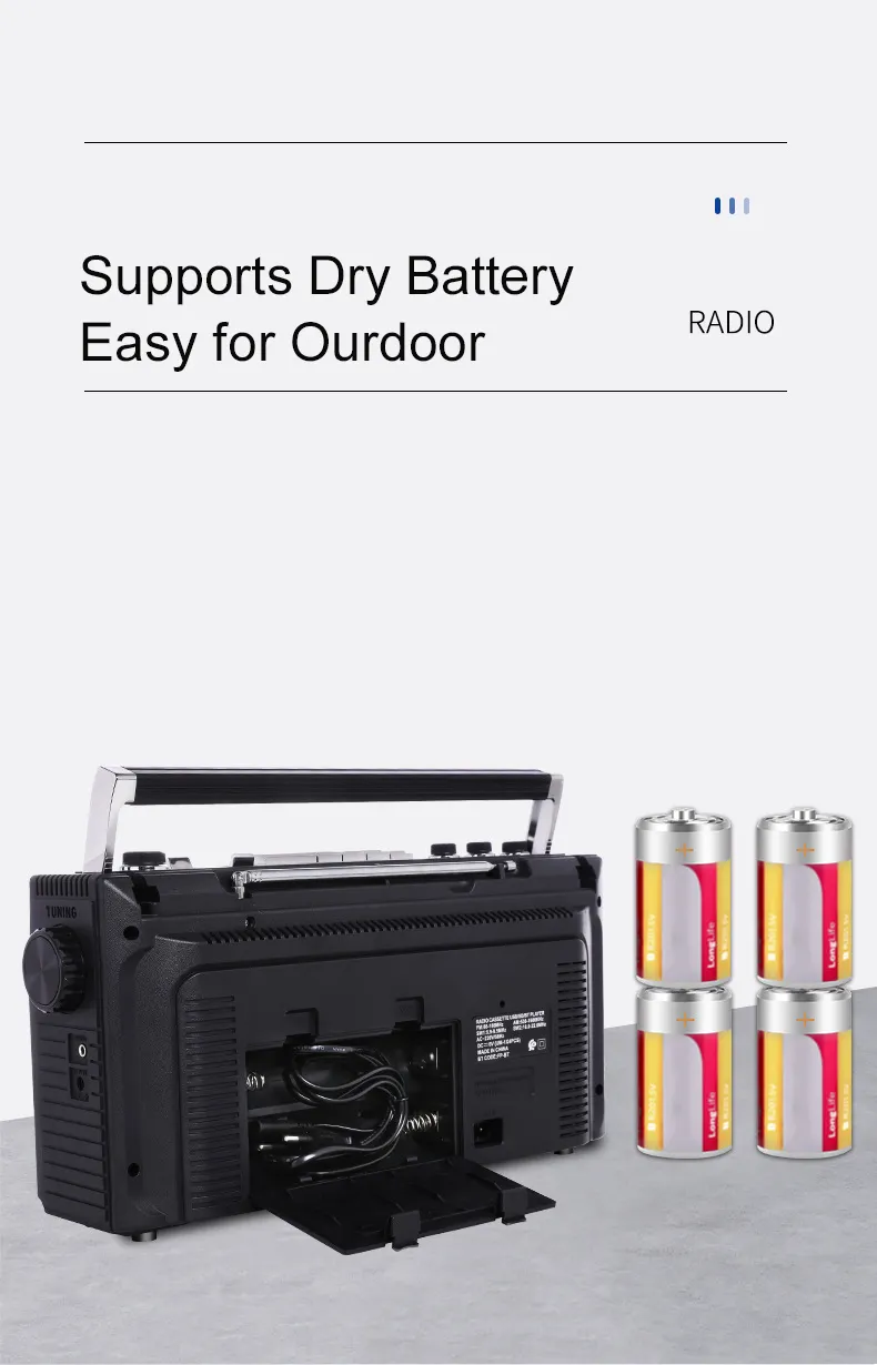 Vofull Retro Boombox lettore di Cassette Radio AM/FM Stereo alimentata a batteria o ca con altoparlante grande e Jack per auricolari