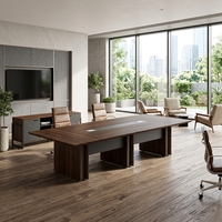 Table de conférence contemporaine en forme de bateau de 3,2 m, grand bureau de salle de réunion, mobilier de salle de conseil en stratifié imitation bois