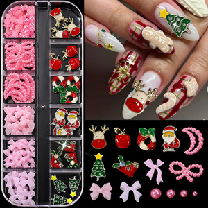 Décorations d'ongles de Noël tendance : 12 compartiments, ornements verts et rouges, strass pour ongles, breloques de dessin animé, accessoires - Product Image 4