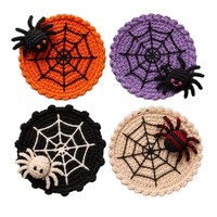 Sous-verre en crochet pour Halloween, motif toile d'araignée 3D, fait main, décoration de table pour la maison, sous-verre pour boissons