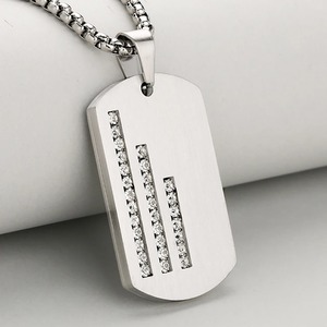 Stainless Steel Zircon <b>Dog</b> <b>Tag</b> Pendant <b>Necklace</b> Hiphop <b>Men</b> Women Military Card American Soldier Identity <b>Tags</b> With Rhinestones - Product Image 4