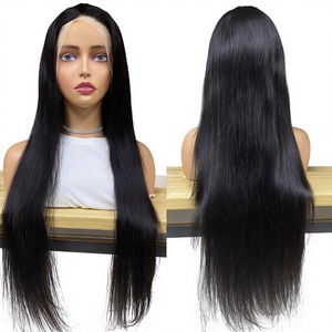 Prix d'usine Perruque frontale longue et droite en dentelle suisse HD, 100% cheveux humains bruts, pré-épilée, avec unité de cuir chevelu naturel - Product Image 1