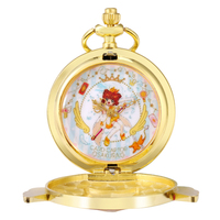 Reloj de bolsillo de cuarzo con forma de llave para niñas, collar, cadena colgante, Cardcaptor, Sakura, Anime japonés