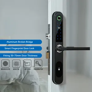 Pengunci Kata Sandi Kartu Pintar Sidik Jari Biometrik Biaya Rendah Kunci Pintu Kayu Ramping Apartemen