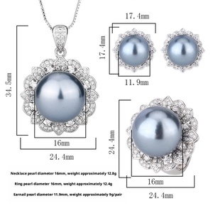 Fashion Eco-friendly Copper Gold Plated <b>Earrings</b> Set Round Cut 16-12mm Grey Shell Pearl Bridal Jewelry Set for Women - Product Image 3