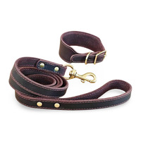 Echtes, umweltfreundliches, modisches, mattes Leder-Hundeleine und -halsband mit Bandverzierung für kleine Hunderassen