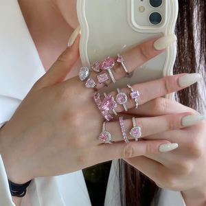 Dylam Luxury Wedding Zirconia Gemstone Jewelry Plated Rhodium Pink Diamond Heart-Shaped Engagement 925 Sterling Silver Rings - Product Image 4