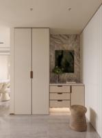 Aménagement intérieur d'appartement spacieux avec rangements sur mesure, conception résidentielle complète pour les immeubles urbains de grande hauteur