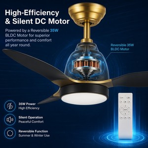 Ventilateur de plafond LED ABS avec télécommande pour salon et chambre, 42 pouces, 52 pouces, 3 pales, ventilateur de plafond ABS avec lumière - Product Image 5