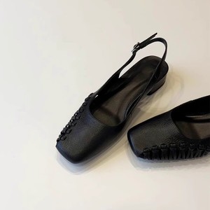 Sandales à talons slingback, bout carré, talon bloc bas, en cuir véritable, bride arrière, respirantes, chaussures pour femmes - Product Image 2