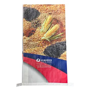 Factory wholesale 10kg 25kg 50kg portable laminated PP woven sack bag for cereal feed fodder rice packing with easy opening