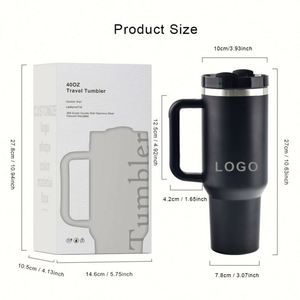 Gobelet isotherme personnalisé de 40 oz en acier inoxydable à double paroi, tasse à café isolée sous vide de 40 oz, tasse de voyage pour voiture avec poignée et couvercle à paille - Product Image 4