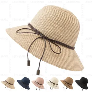 Offre Spéciale Protection solaire large bord plage soleil disquette papier chapeaux de paille été Logo personnalisé pliable enrouler Panama casquettes