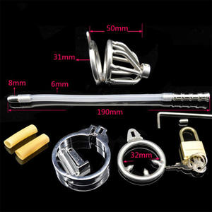 RVS kuisheidsapparaat anti-erectie cock bondage kooi penisring met urethraal sonde seksspeeltjes - Product Image 5