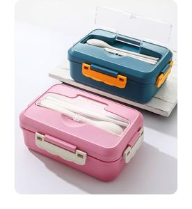 Boîte à lunch en paille de blé de qualité alimentaire, à 1 compartiment, compatible micro-ondes, avec cuillère et baguettes, dotée d'un couvercle en plastique - Product Image 3