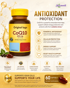 Cápsulas de Coenzima CoQ10 y Vitamina E de Marca Privada, Antioxidante Natural, Suplemento para el Bienestar Cardiovascular Celular - Product Image 3