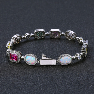 สร้อยข้อมือฮิปฮอปประดับอัญมณีหลากสี เครื่องประดับผู้หญิง สร้อยข้อมือผู้ชายประดับเพทาย ขายส่ง ทันจิง - Product Image 1