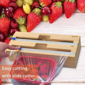 Wooden Food Wrap Cutter Box Dual Slot Plastic Foil <b>Organizer</b> Kitchen <b>Drawer</b> Storage Natural Wood Color - Product Image 4