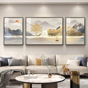<span class=keywords><strong>Quadro</strong></span> in Porcellana Cristallina con Montagna, Cascata e Pino, Dipinto Tripartito di Lusso per Soggiorno, Decorazione per Sfondo Divano - Product Image 5