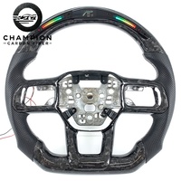 Volant en fibre de carbone avec écran LED et fond plat en cuir perforé pour Ford Mustang S550 S650 2024 2025 2.3T EcoBoost