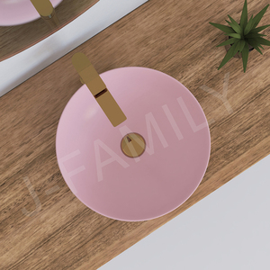 Lavabo Moderno Dipinto a Mano, Design Rotondo, Colore <span class=keywords><strong>Rosa</strong></span> Opaco, Lavandino da Appoggio per <span class=keywords><strong>Bagno</strong></span> - Product Image 4