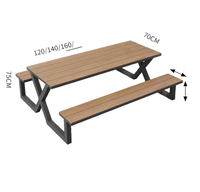 Mobilier d'extérieur moderne durable en fer, métal, bois, carré et conjoint, ensemble table et chaises pour cour