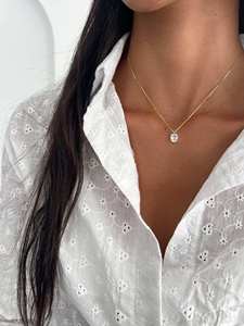 Collier solitaire en moissanite taille ovale, en argent sterling 925 plaqué or, bijou en forme de goutte d'eau pour mariage et fête - Product Image 6