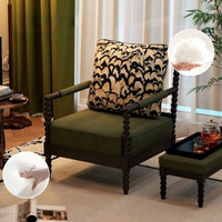 Fauteuil vintage de style français en bois de frêne massif avec accoudoirs en perles noires et assise en éponge haute densité pour salon et balcon