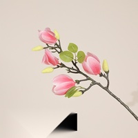 Bunga Magnolia Sutra Mirip Asli 67cm, Tangkai Bunga Kain Embos, Cabang Bunga untuk Dekorasi Pernikahan Bohemian, Hotel, dan Luar Ruangan