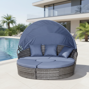 <span class=keywords><strong>Lit</strong></span> de Jour <span class=keywords><strong>Extérieur</strong></span> Rond en Rotin Toutes Saisons avec Auvent – Mobilier de Piscine Économique en Osier pour Hôtels, Cours et Villas - Product Image 5