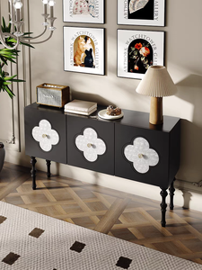 Buffet moderne de grande capacité pour salon, design en forme de coquille, meuble de rangement latéral en bois massif pour la maison - Product Image 3