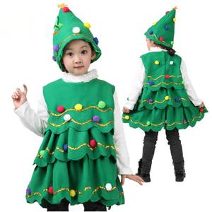 MS New Cute Dress Performance <b>Dance</b> <b>Christmas</b> Tree <b>Costume</b> Children's <b>Girl</b> Short Skirt with Hat - Product Image 5