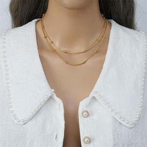 Chaîne à billes et chaîne serpent polies, double couche, en acier inoxydable, bijoux pour femmes - Product Image 4